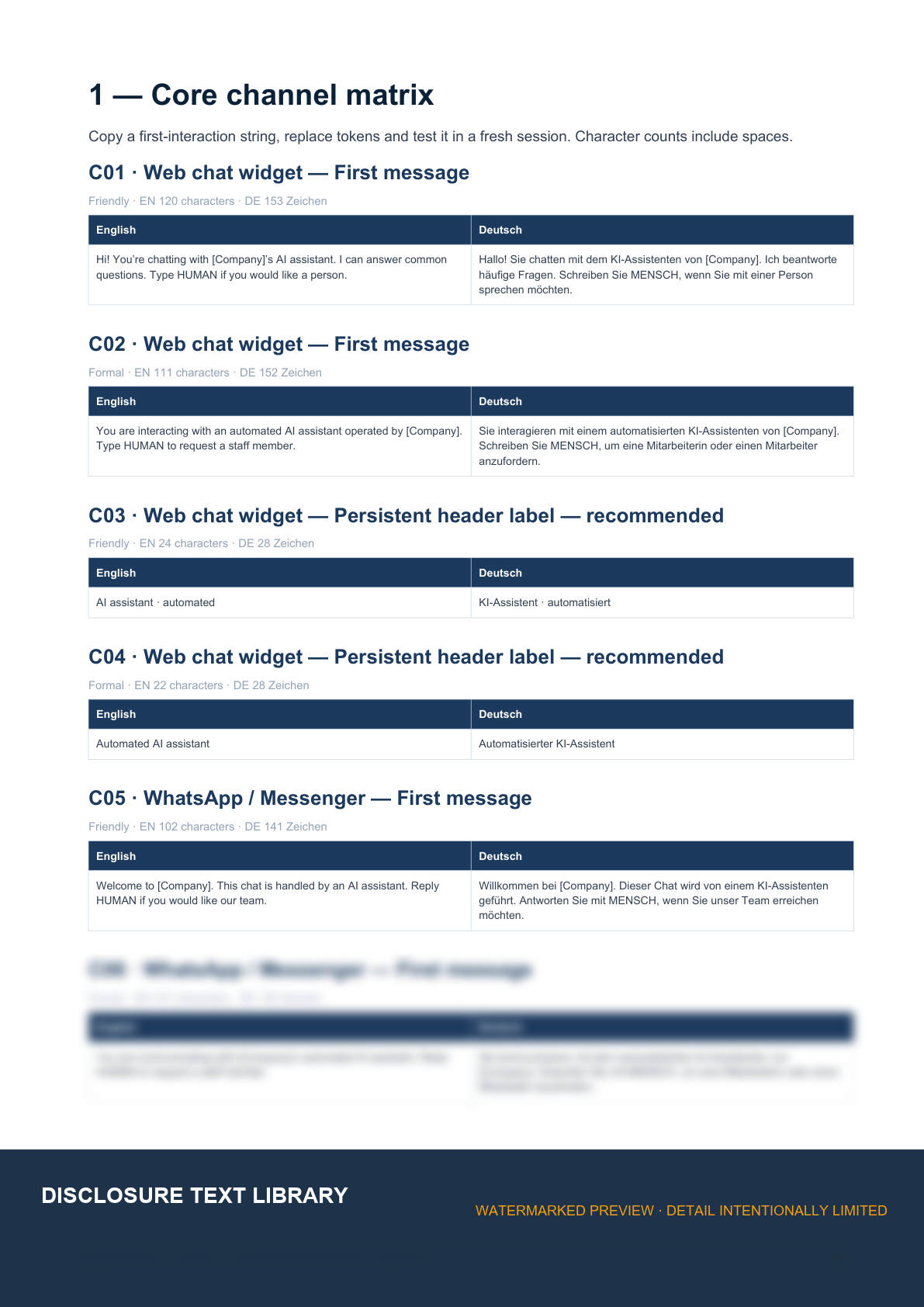 Watermarked preview of the chatbot disclosure wording library